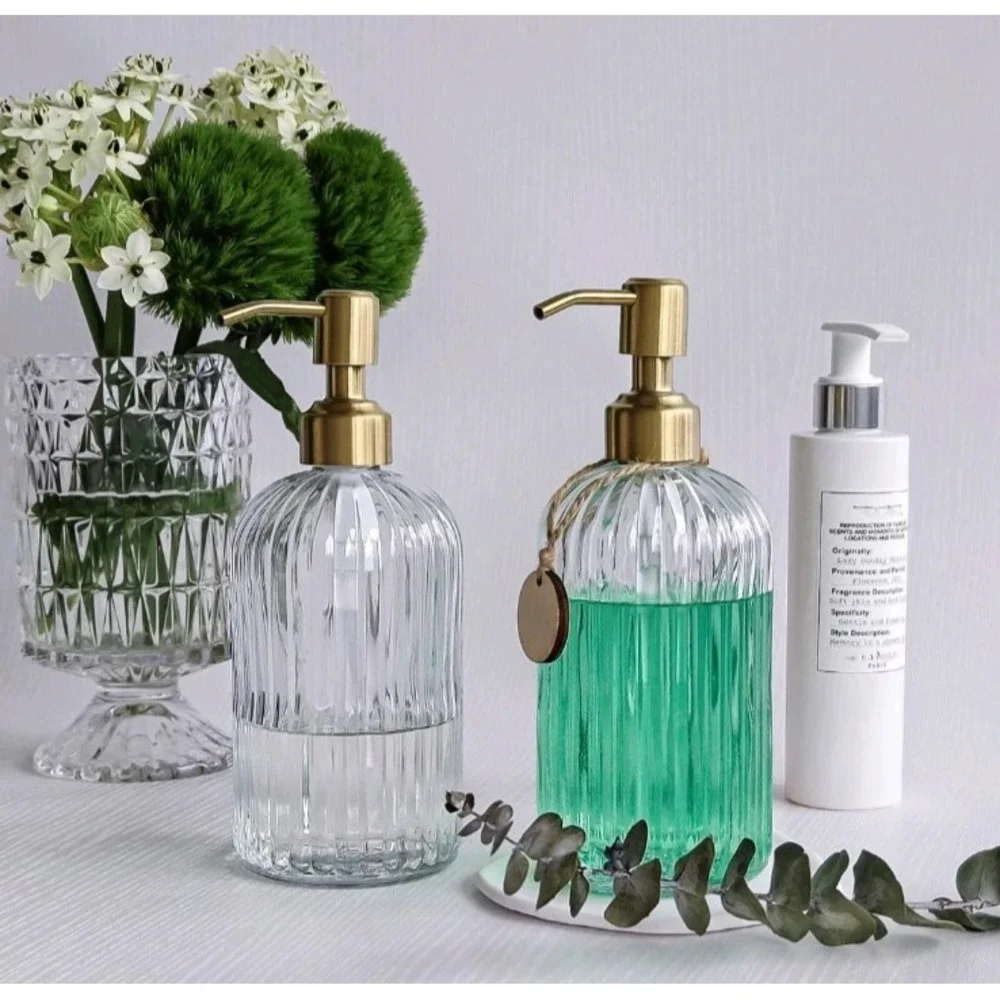 2 Jasai 18oz Simple Glass Soap Dispensers with Pump, Refillable Kitchen Bath New